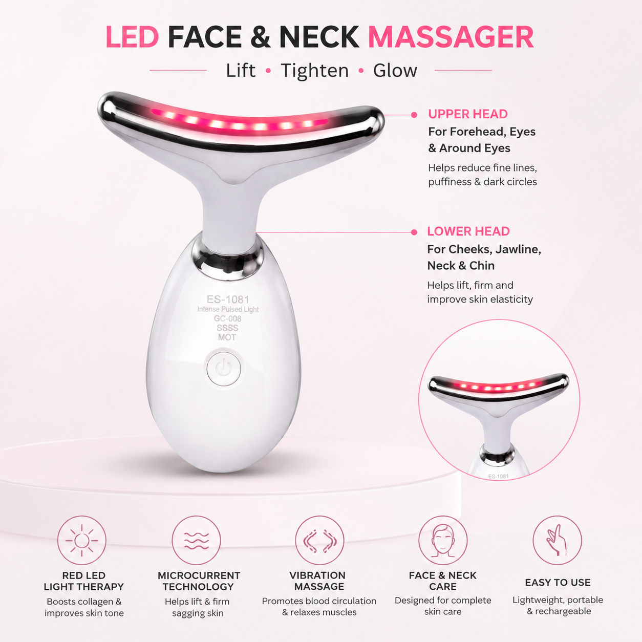 7-in-1 Facial LED Massager, 1 year Warranty + Premium Quality