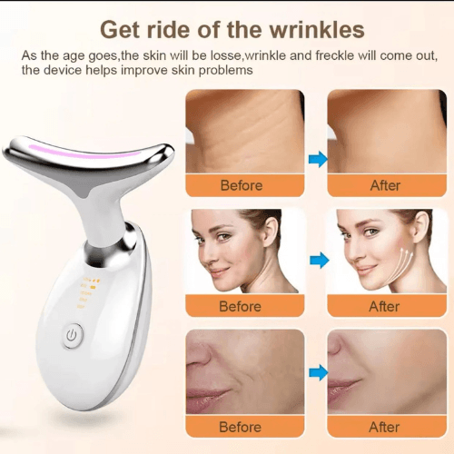 before and after skin results using LED face massager for glowing wrinkle-free skin”
